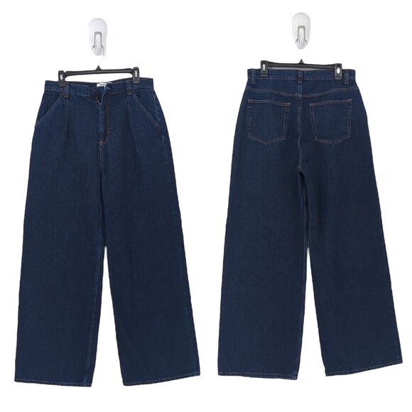 REFORMATION Women 28 Miami Pleated Trouser Jeans Tatum Blue Denim Wide Leg FLAW - Picture 1 of 9